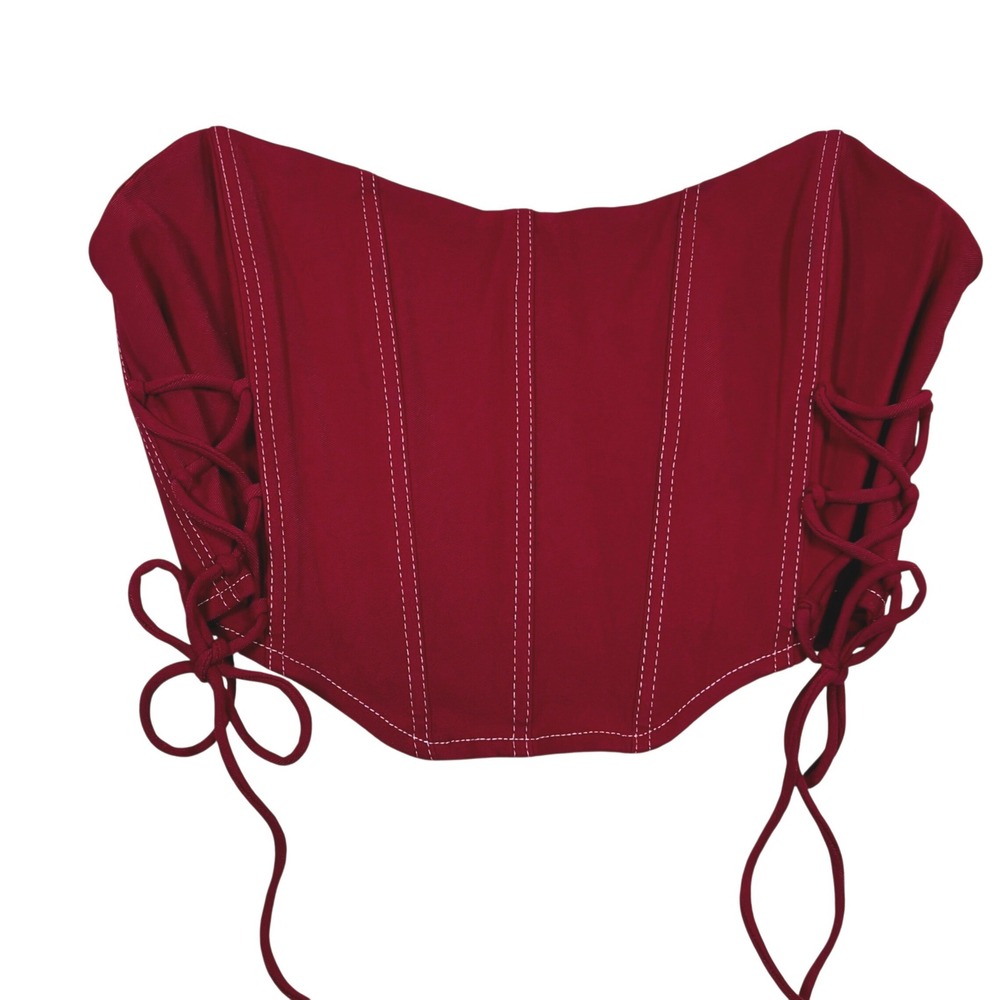 GARAGE Little Red Lace-Up Corset Top Shirt Womens Size M Valentine's Day NWT